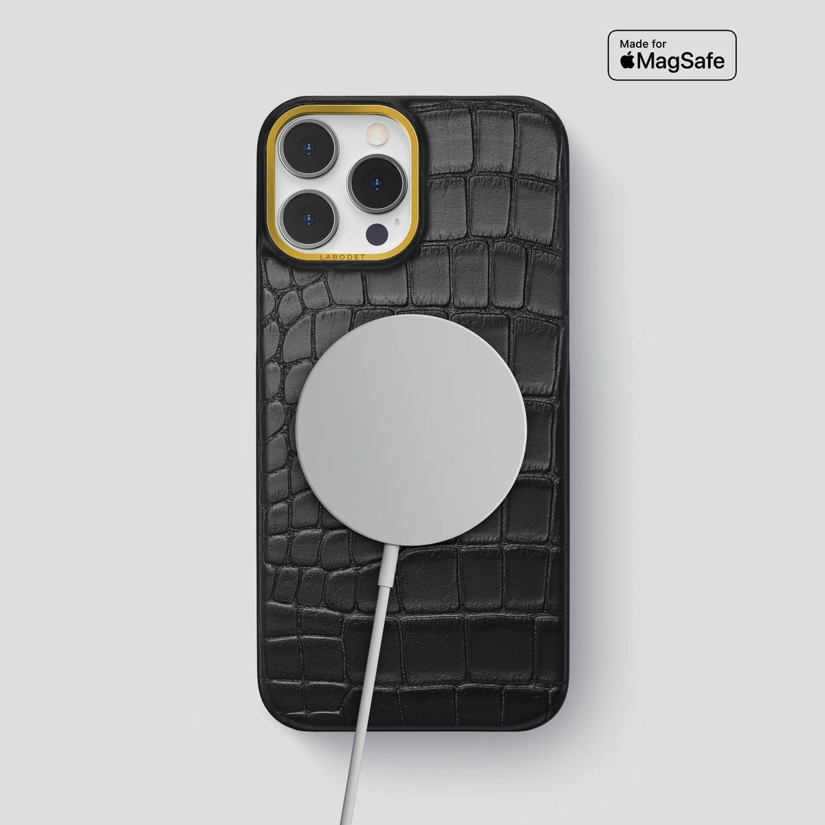 Black iPhone 13 Pro Max Classic Case Alligator with Gold Metal -4 | Black-Gold