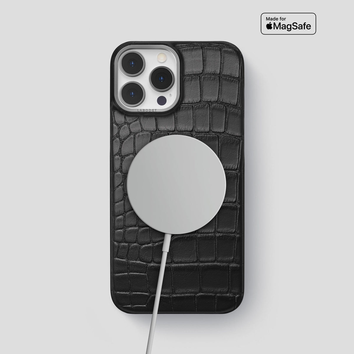 Black iPhone 13 Pro Max Classic Case Alligator with Steel Metal -4 | Black-Steel