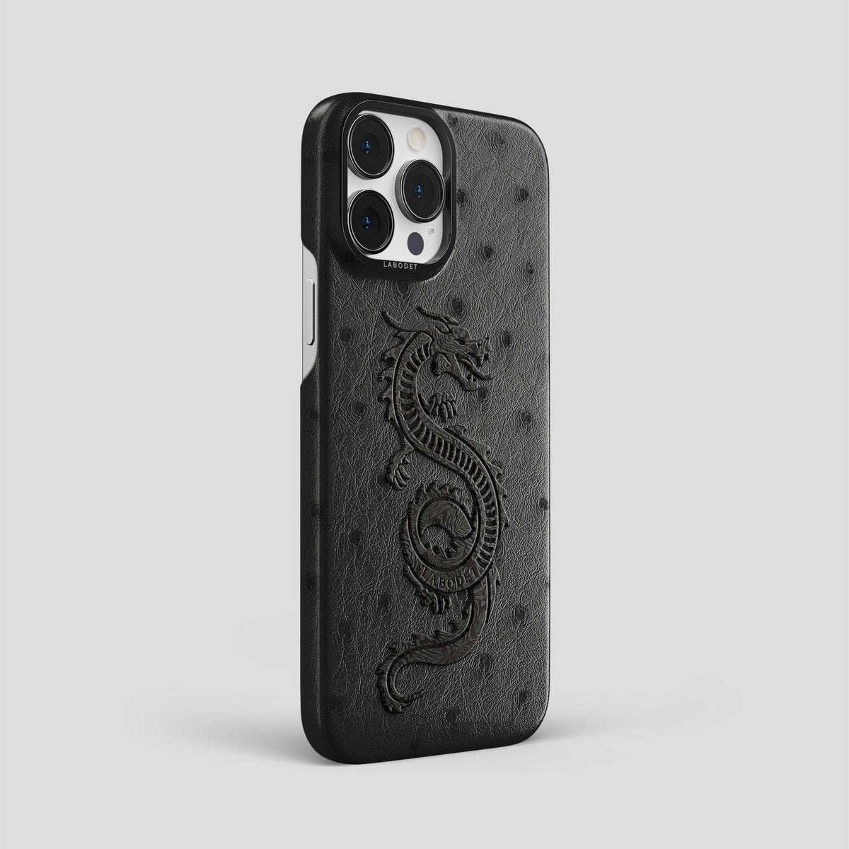 Black iPhone 13 Pro Max Classic Case Ostrich with Black Metal -2 | Black-Black