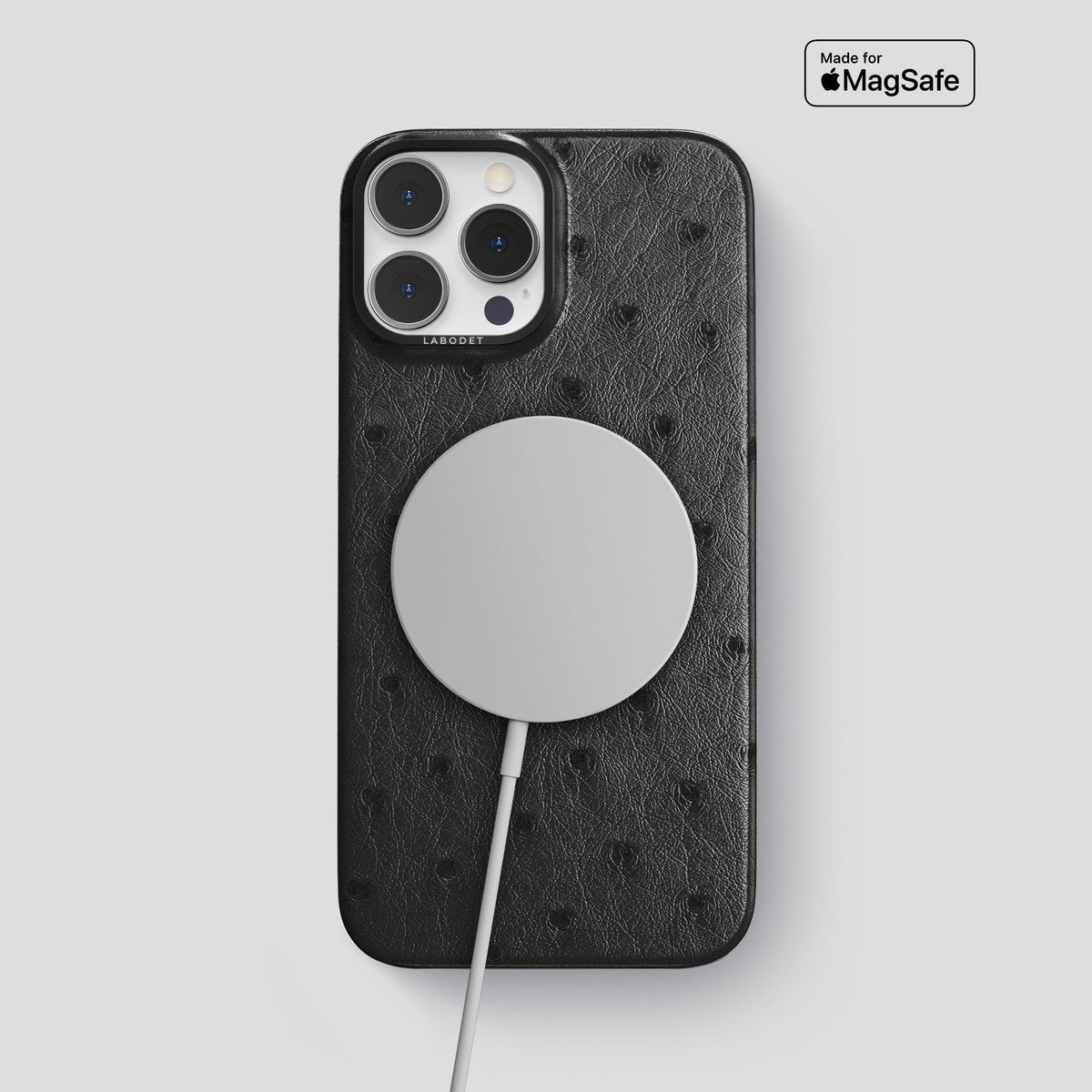 Black iPhone 13 Pro Max Classic Case Ostrich with Black Metal -5 | Black-Black