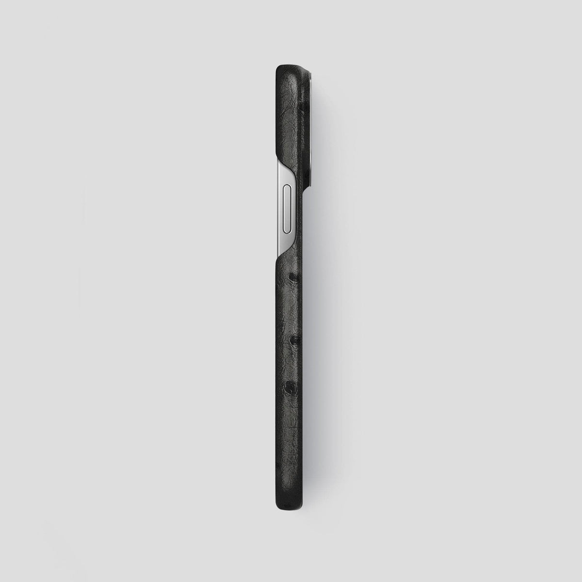 Black iPhone 13 Pro Max Classic Case Ostrich with Black Metal -3 | Black-Steel