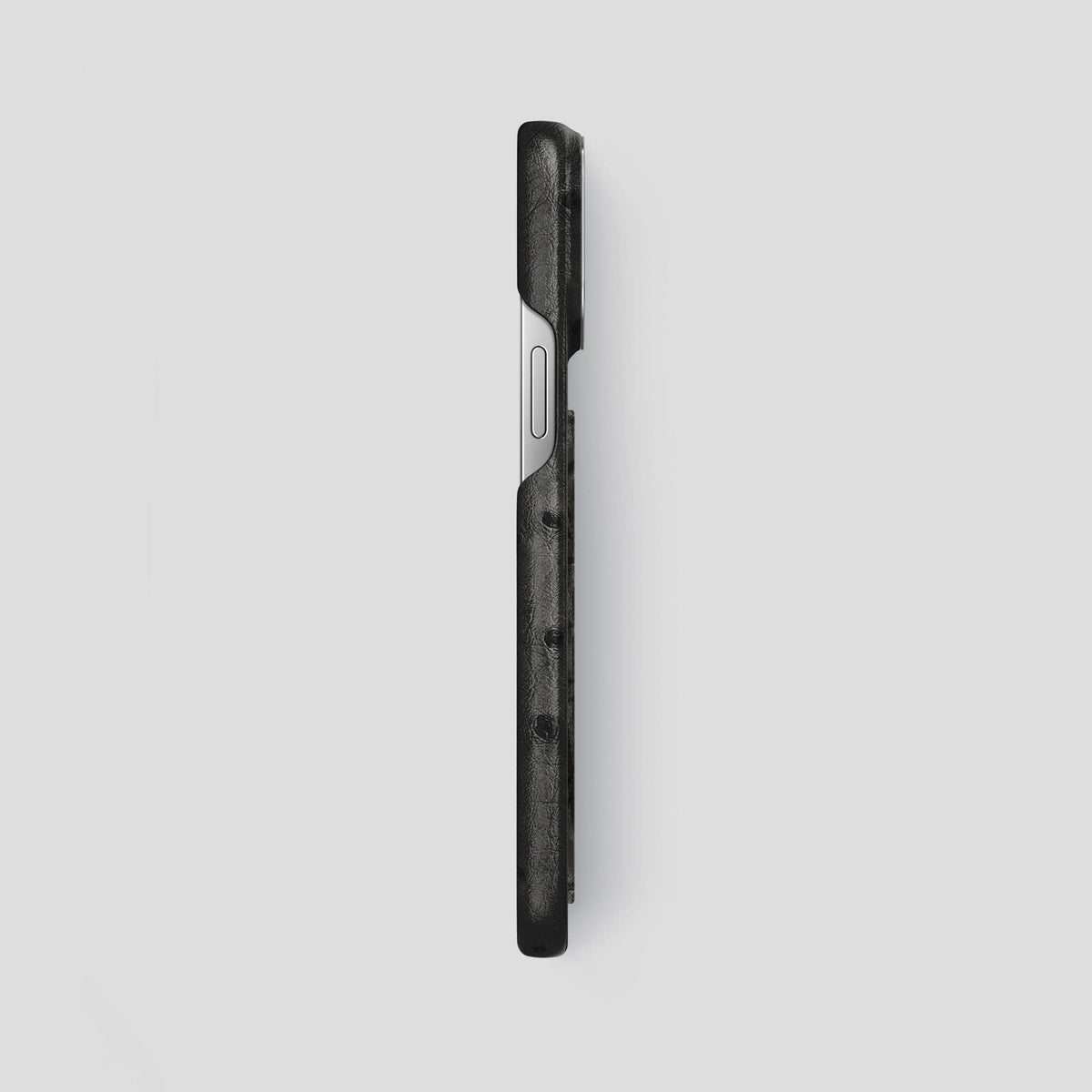 Black iPhone 13 Pro Max Classic Case Ostrich with Black Metal -3 | Black-Steel