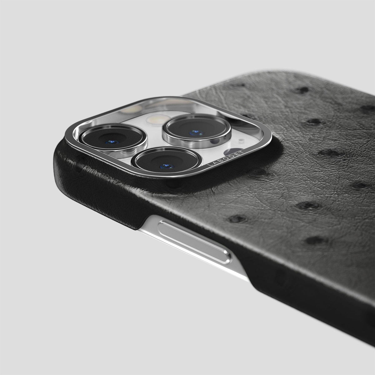 Black iPhone 13 Pro Max Classic Case Ostrich with Black Metal -6 | Black-Steel