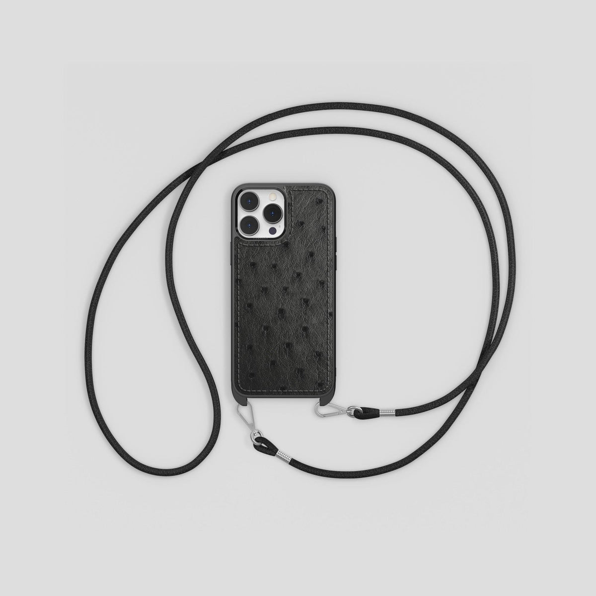 Black iPhone 13 Pro Max Crossbody Case Ostrich -6 | Black
