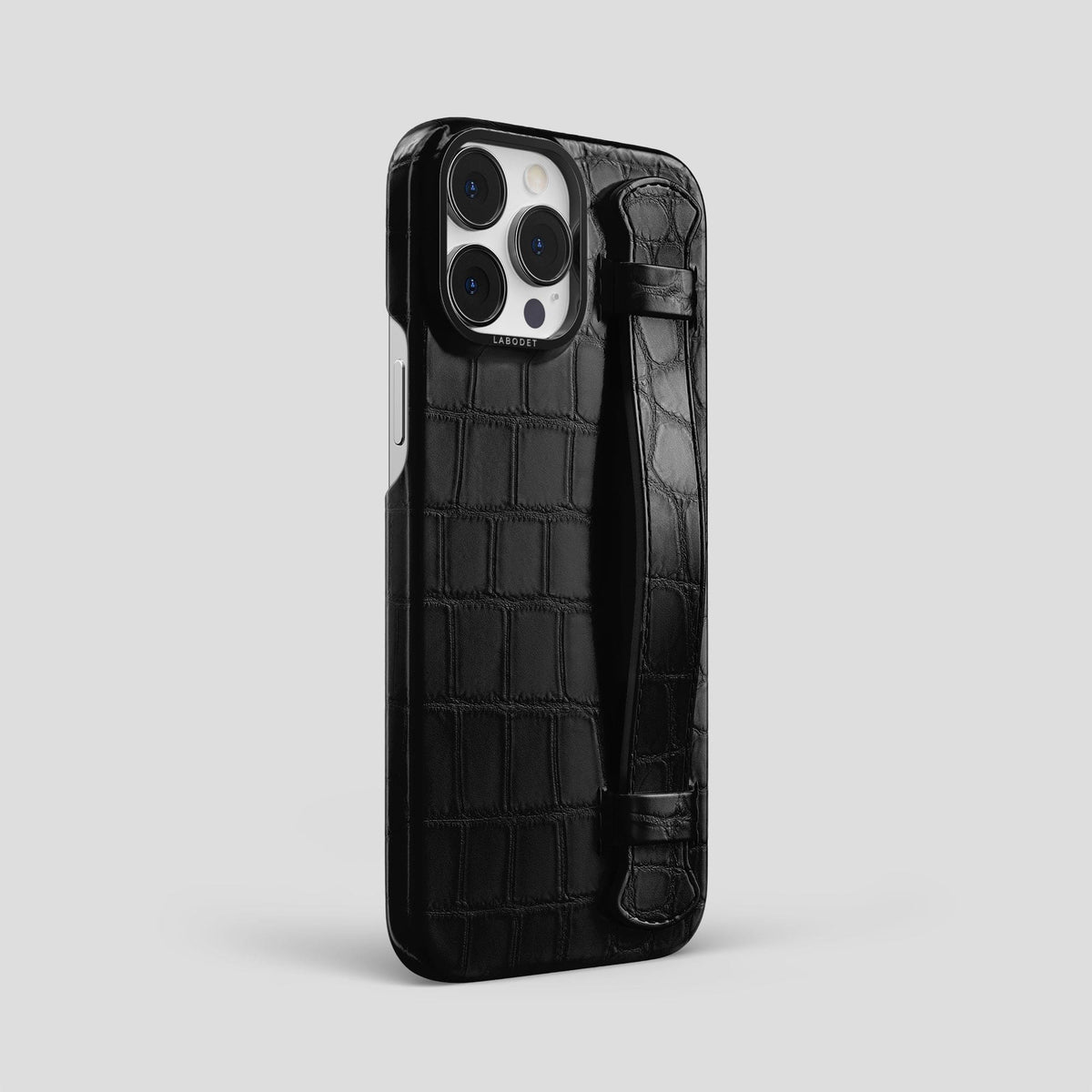 Black iPhone 13 Pro Max Strap Case Alligator with Black Metal -2 | Black-Black