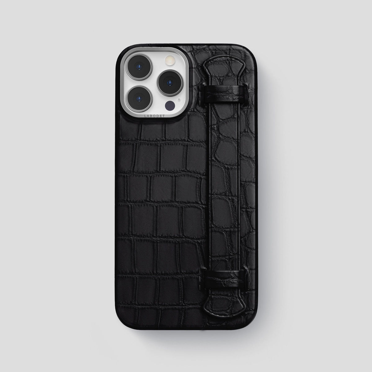 Black iPhone 13 Pro Max Strap Case Alligator with Steel Metal -1 | Black-Steel