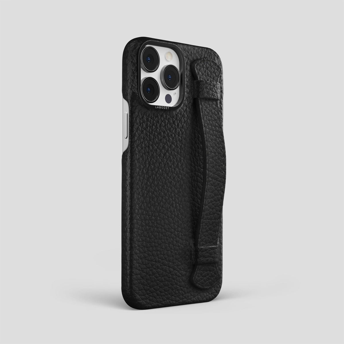 Black iPhone 13 Pro Max Strap Case Calf with Black Metal -2 | Black-Black