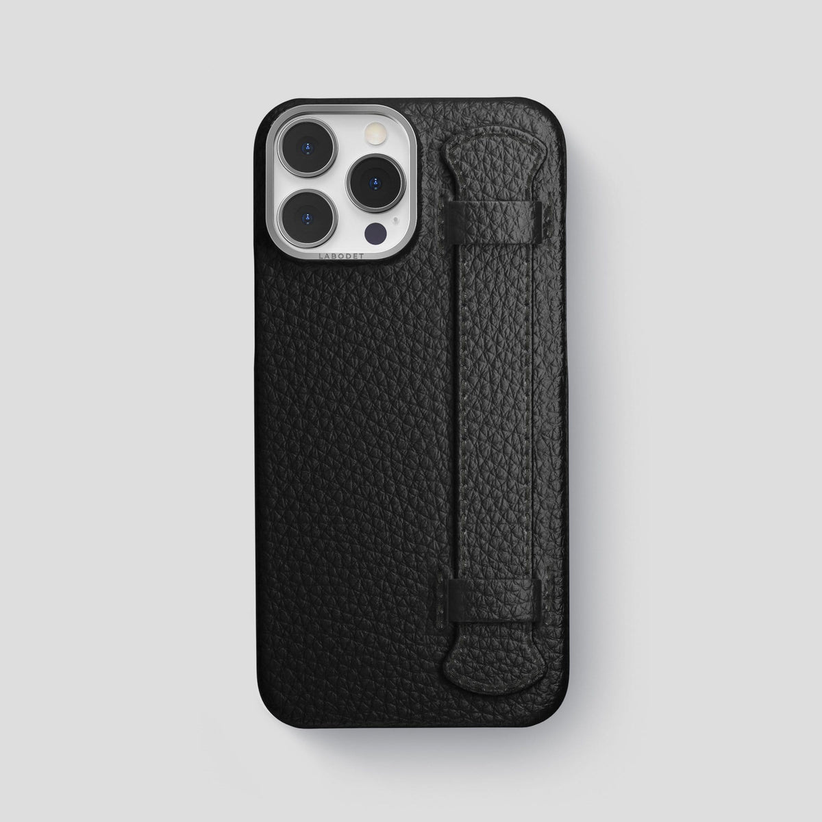 Black iPhone 13 Pro Max Strap Case Calf with Steel Metal -1 | Black-Steel