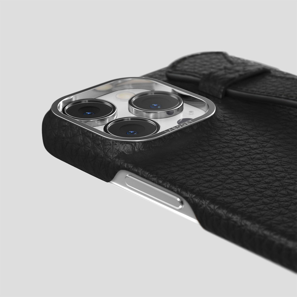 Black iPhone 13 Pro Max Strap Case Calf with Steel Metal -6 | Black-Steel