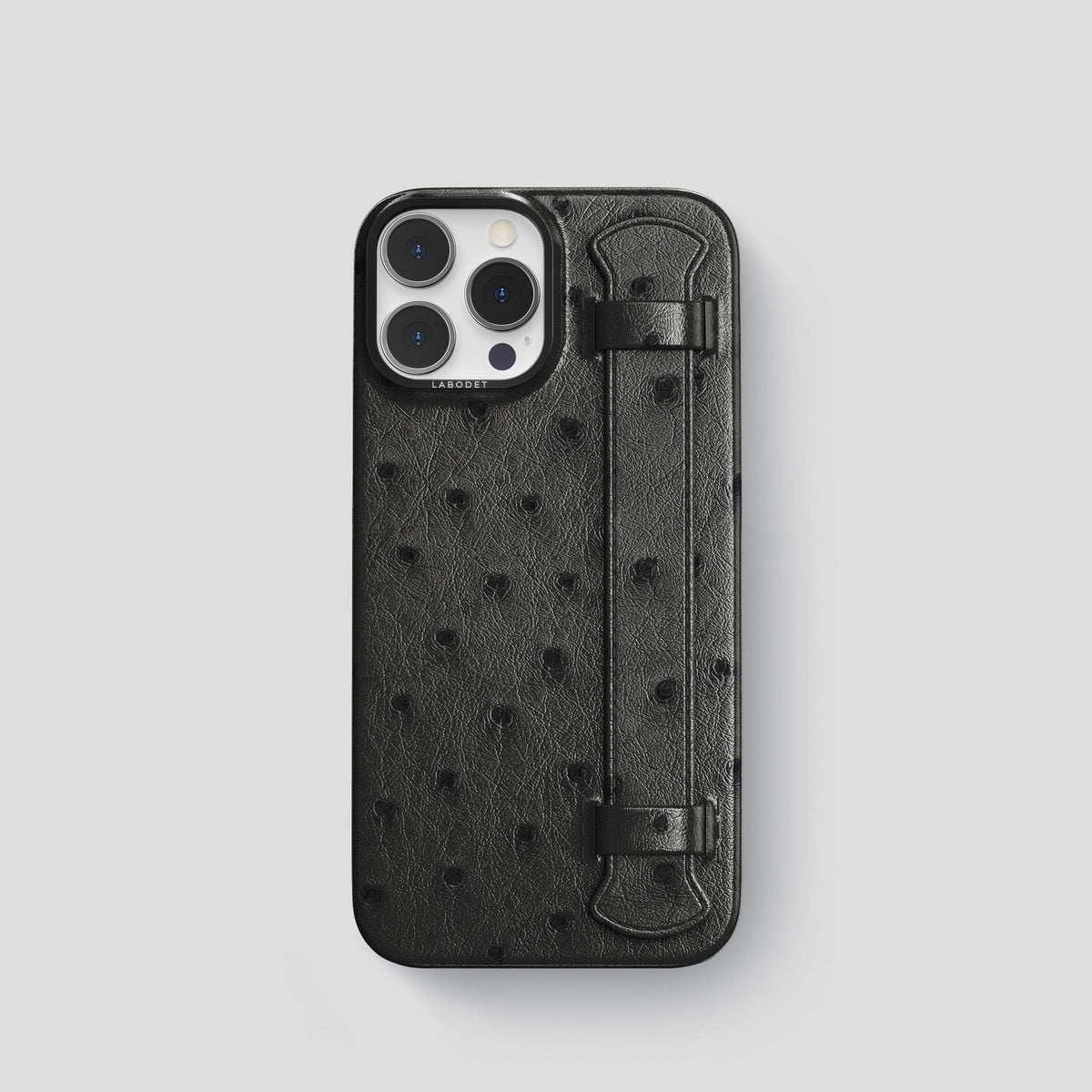 Black iPhone 13 Pro Handle Case Ostrich with Black Metal -1 | Black-Black