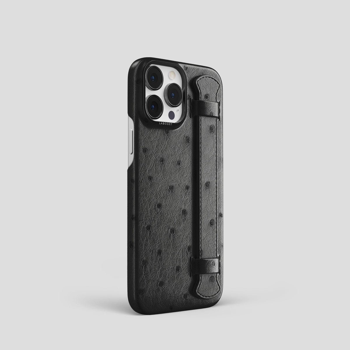 Black iPhone 13 Pro Handle Case Ostrich with Black Metal -2 | Black-Black