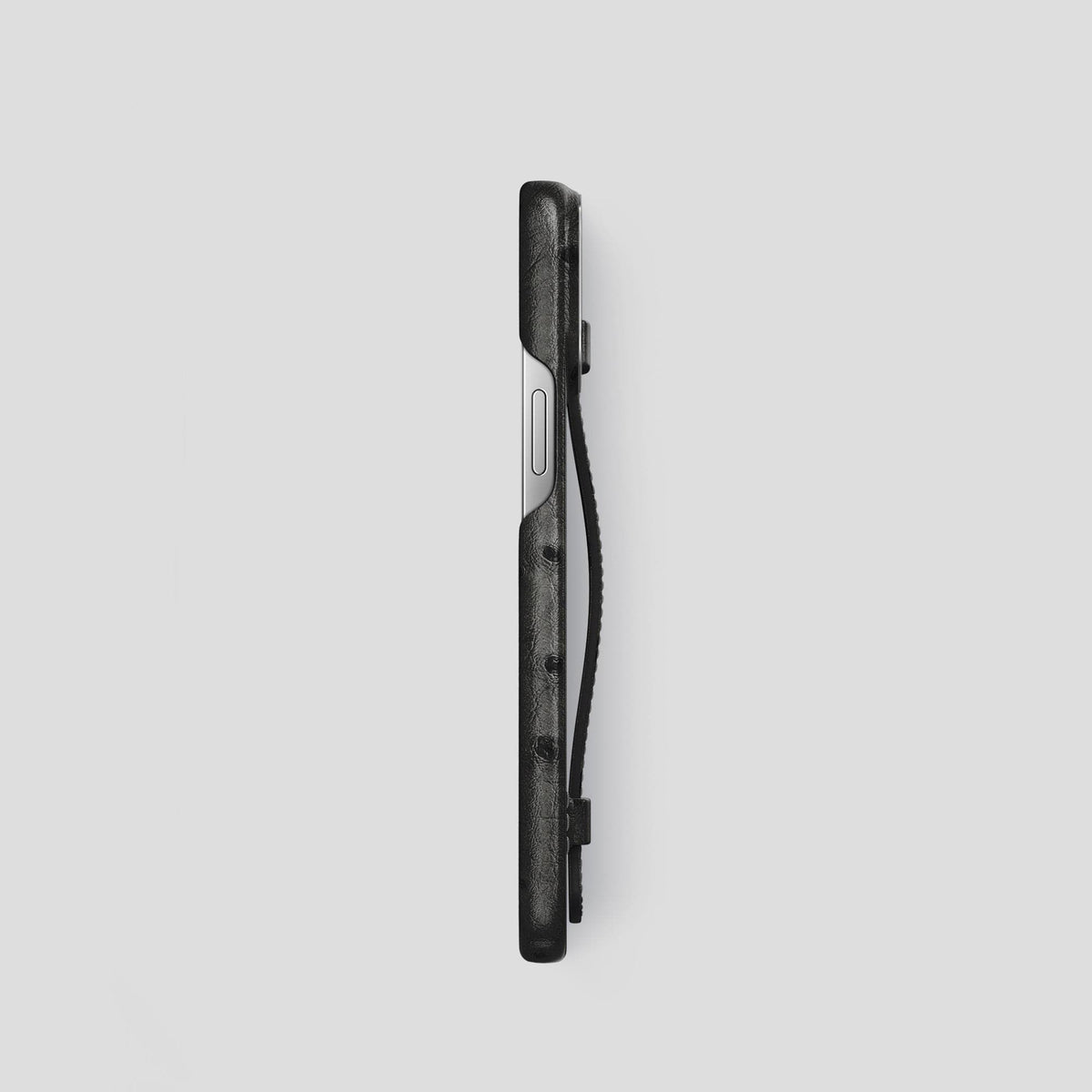 Black iPhone 13 Pro Handle Case Ostrich with Black Metal -3 | Black-Steel