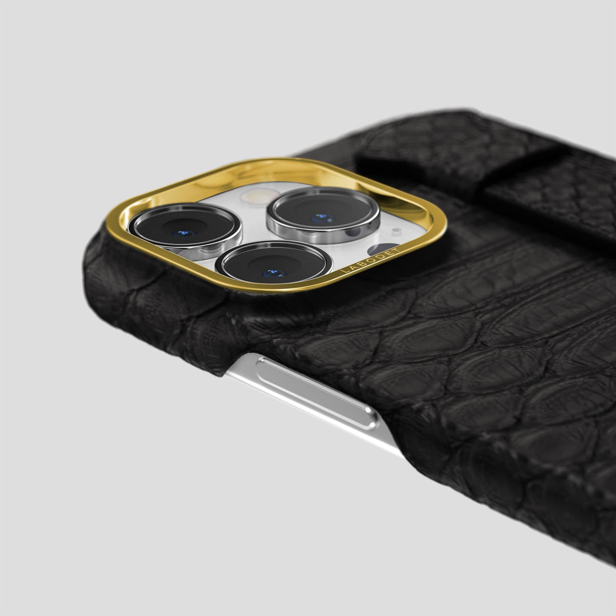 Black iPhone 13 Pro Strap Case Python with Gold Metal -6 | Black-Gold