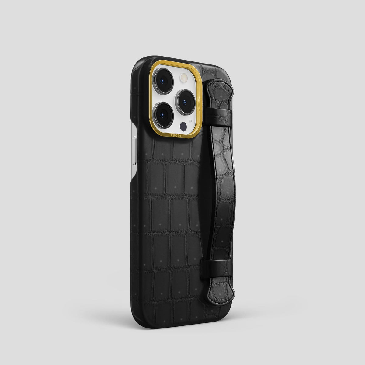 Black iPhone 13 Pro Strap Case with Gold Metal -2 | Black-Gold