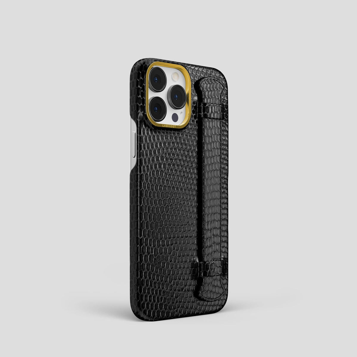 Black iPhone 13 Pro Strap Case with Gold Metal -2 | Black-Gold