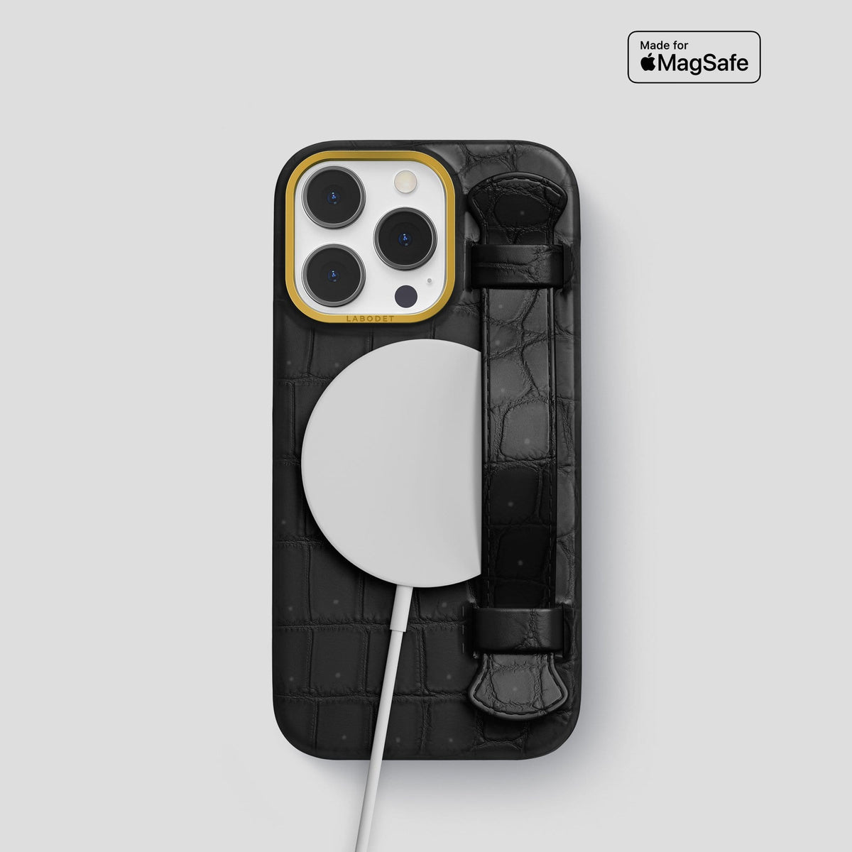Black iPhone 13 Pro Strap Case with Gold Metal -5 | Black-Gold