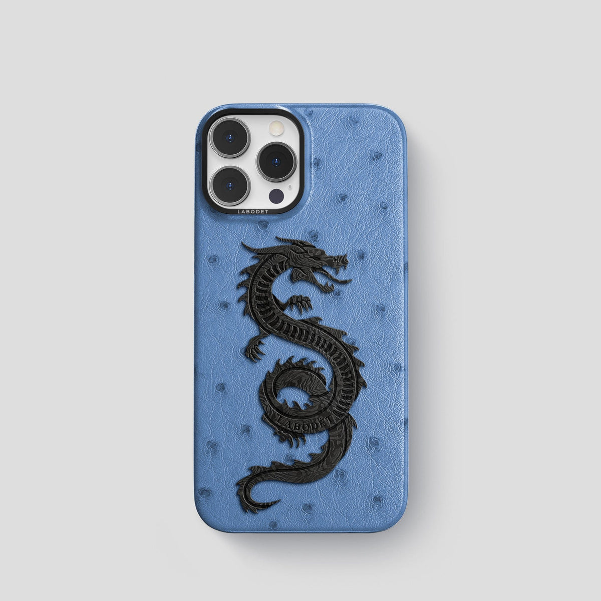 Navy-Blue iPhone 13 Pro Classic Case Ostrich with Black Metal -1 | Navy-Blue-Black