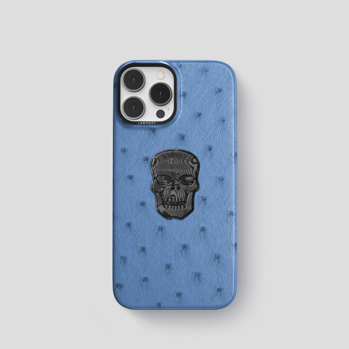 Navy-Blue iPhone 13 Pro Classic Case Ostrich with Black Metal -1 | Navy-Blue-Black