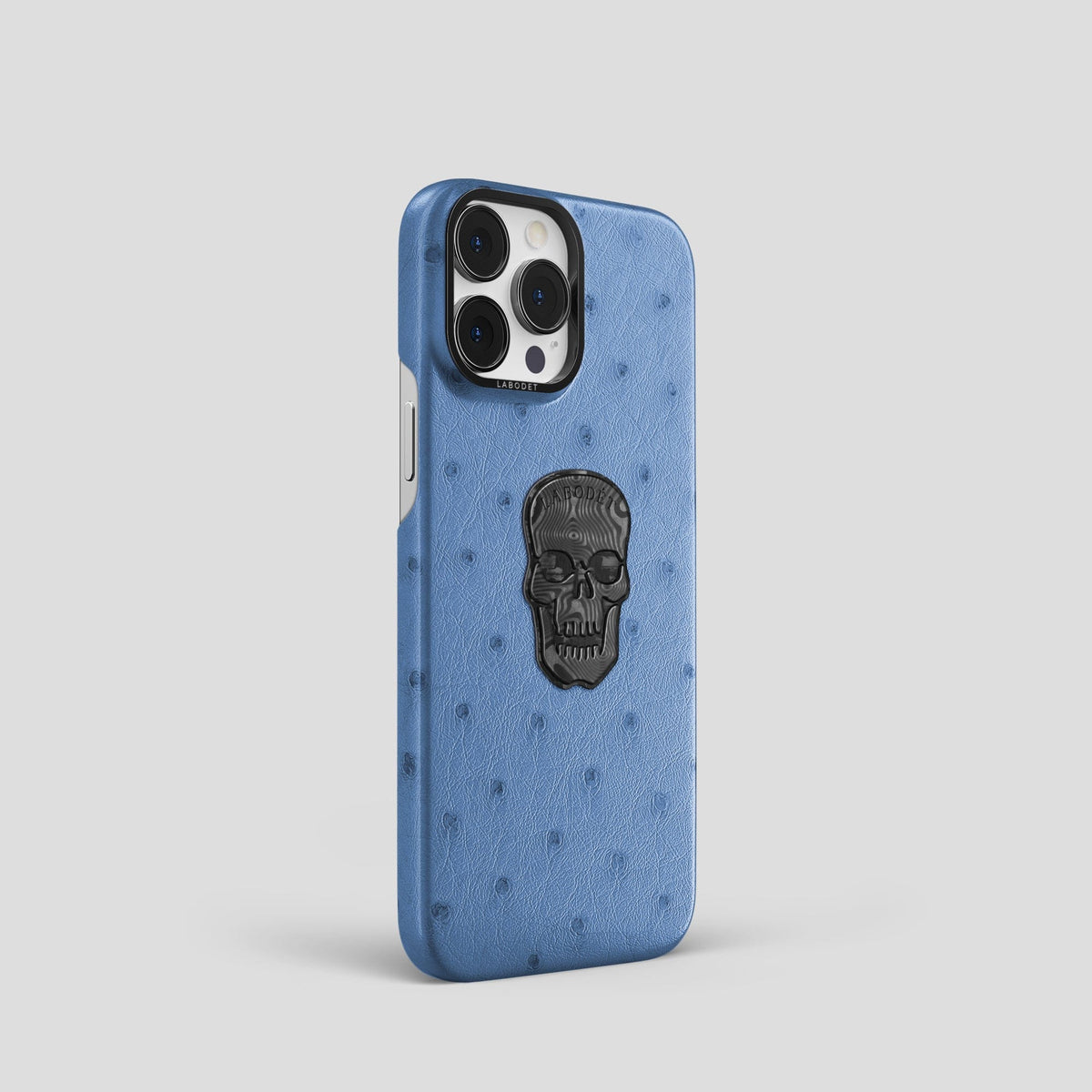 Navy-Blue iPhone 13 Pro Classic Case Ostrich with Black Metal -2 | Navy-Blue-Black