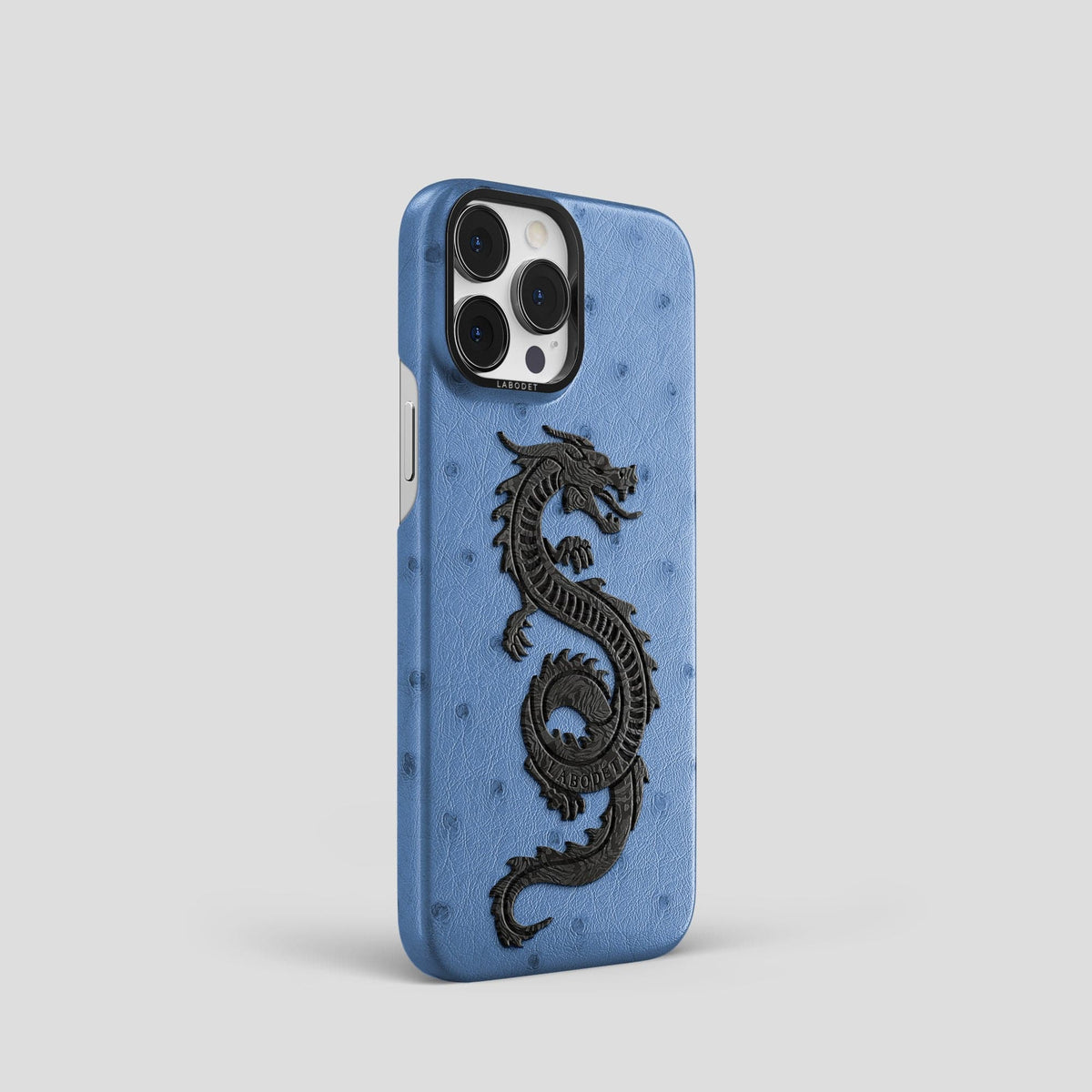 Navy-Blue iPhone 13 Pro Classic Case Ostrich with Black Metal -2 | Navy-Blue-Black