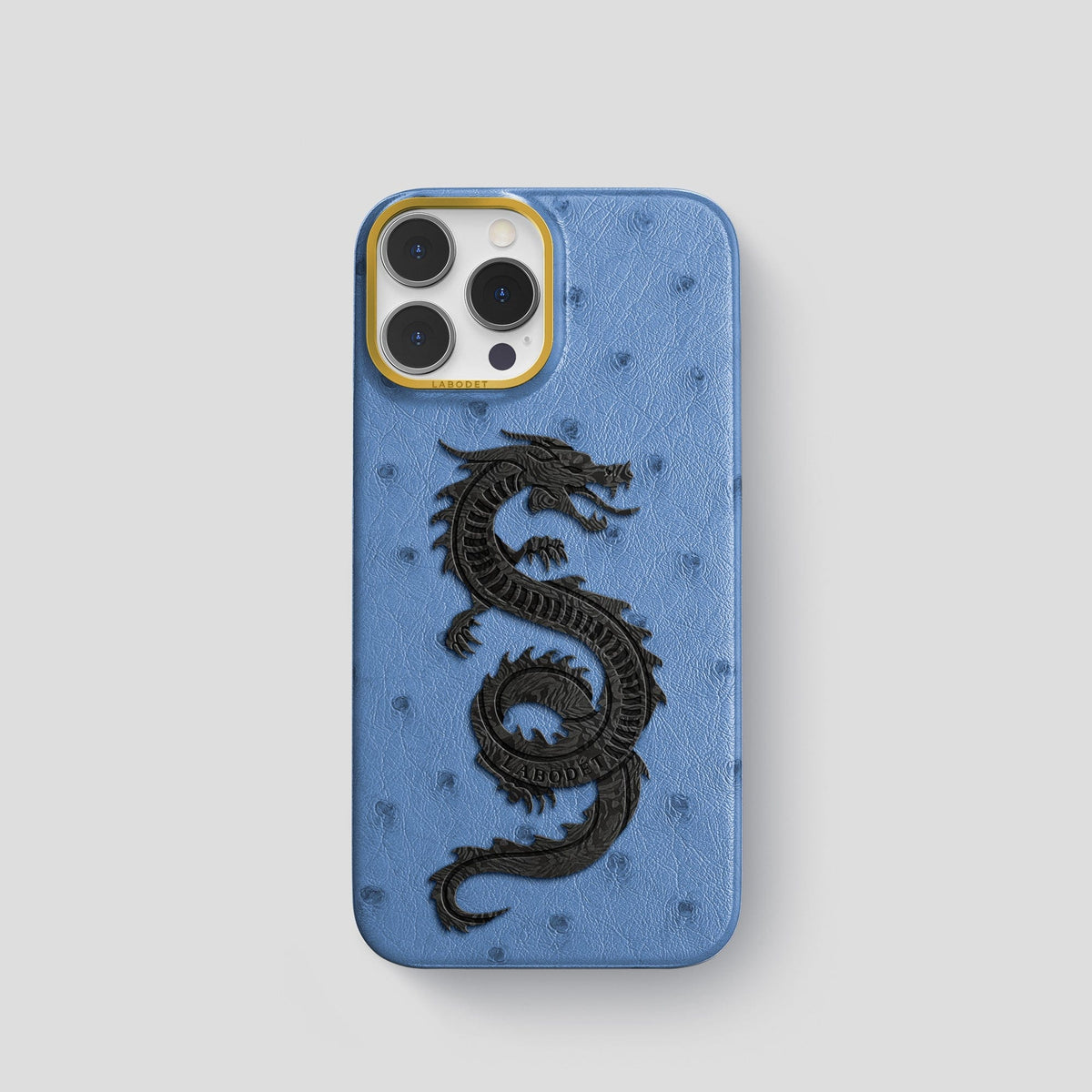Navy-Blue iPhone 13 Pro Classic Case Ostrich with Gold Metal -1 | Navy-Blue-Gold