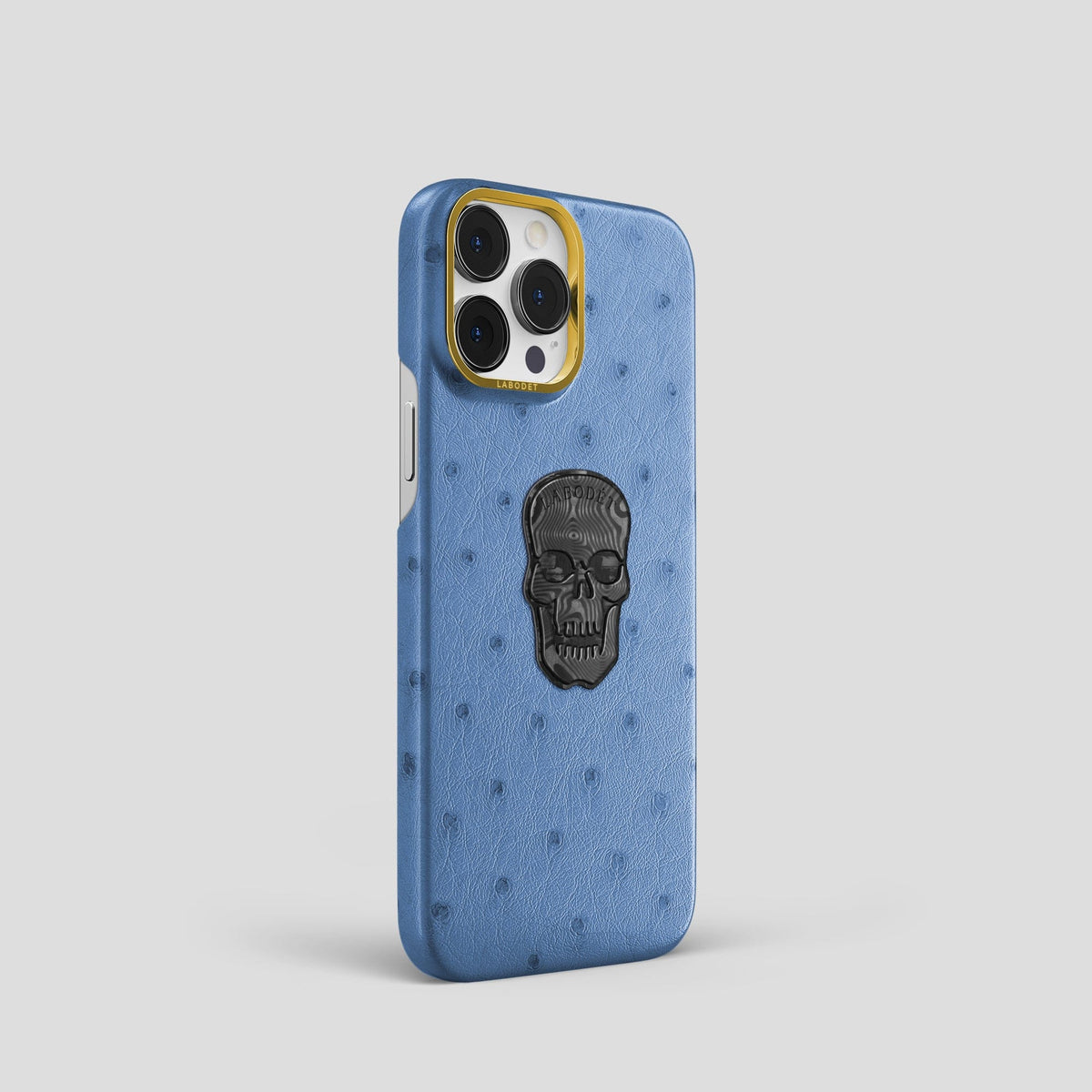 Navy-Blue iPhone 13 Pro Classic Case Ostrich with Gold Metal -2 | Navy-Blue-Gold