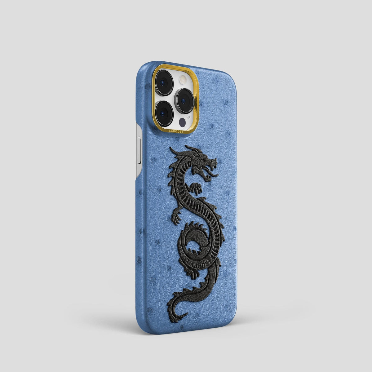 Navy-Blue iPhone 13 Pro Classic Case Ostrich with Gold Metal -2 | Navy-Blue-Gold