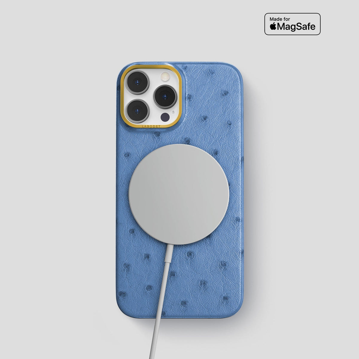 Navy-Blue iPhone 13 Pro Classic Case Ostrich with Gold Metal -5 | Navy-Blue-Gold