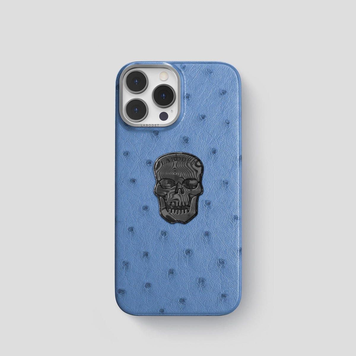Navy-Blue iPhone 13 Pro Classic Case Ostrich with Steel Metal -1 | Navy-Blue-Steel