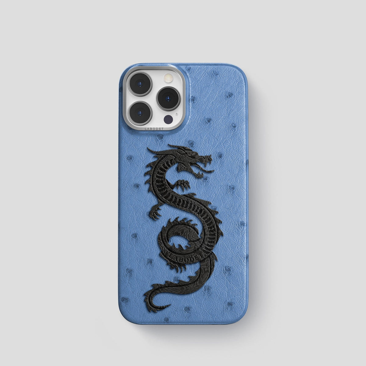 Navy-Blue iPhone 13 Pro Classic Case Ostrich with Steel Metal -1 | Navy-Blue-Steel