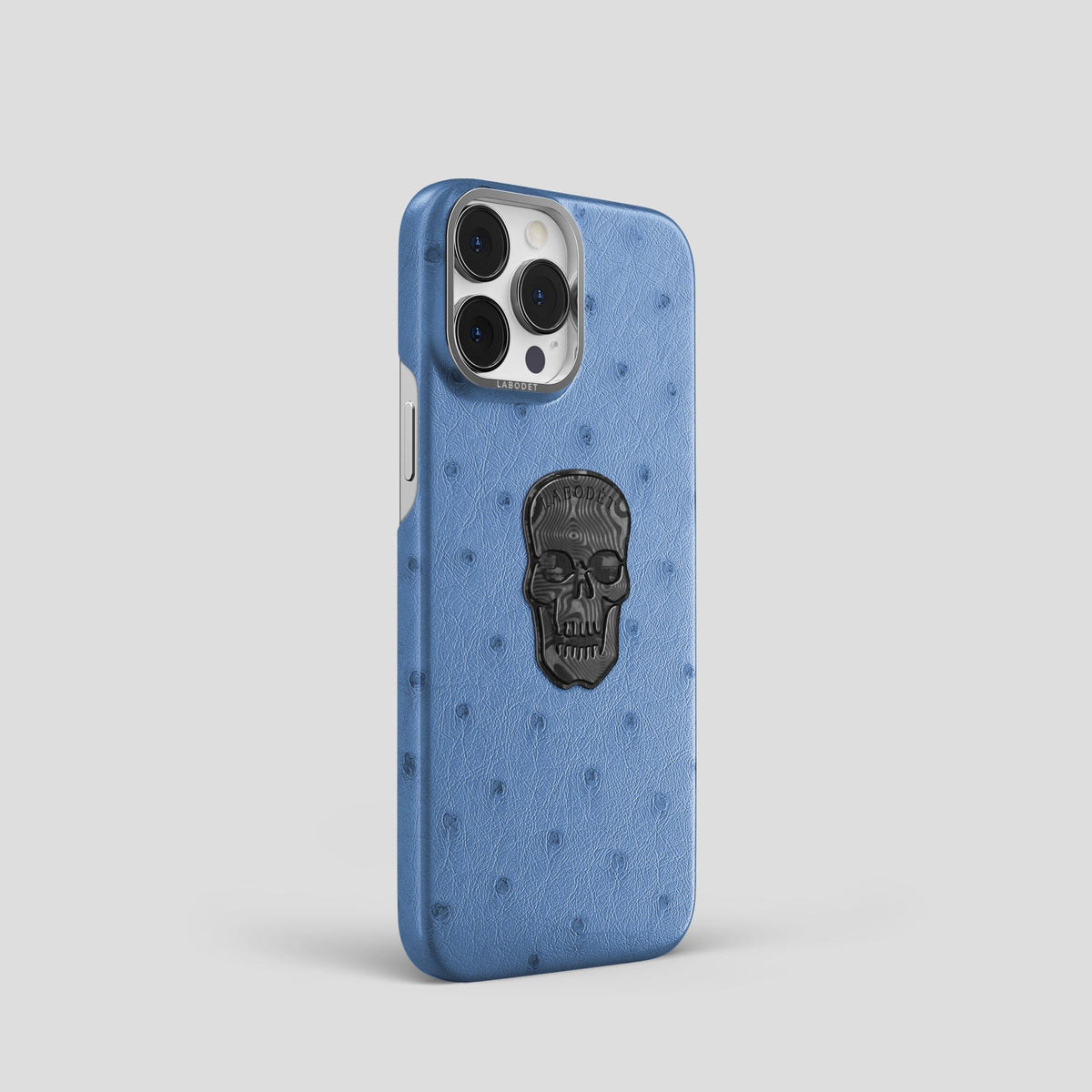 Navy-Blue iPhone 13 Pro Classic Case Ostrich with Steel Metal -2 | Navy-Blue-Steel