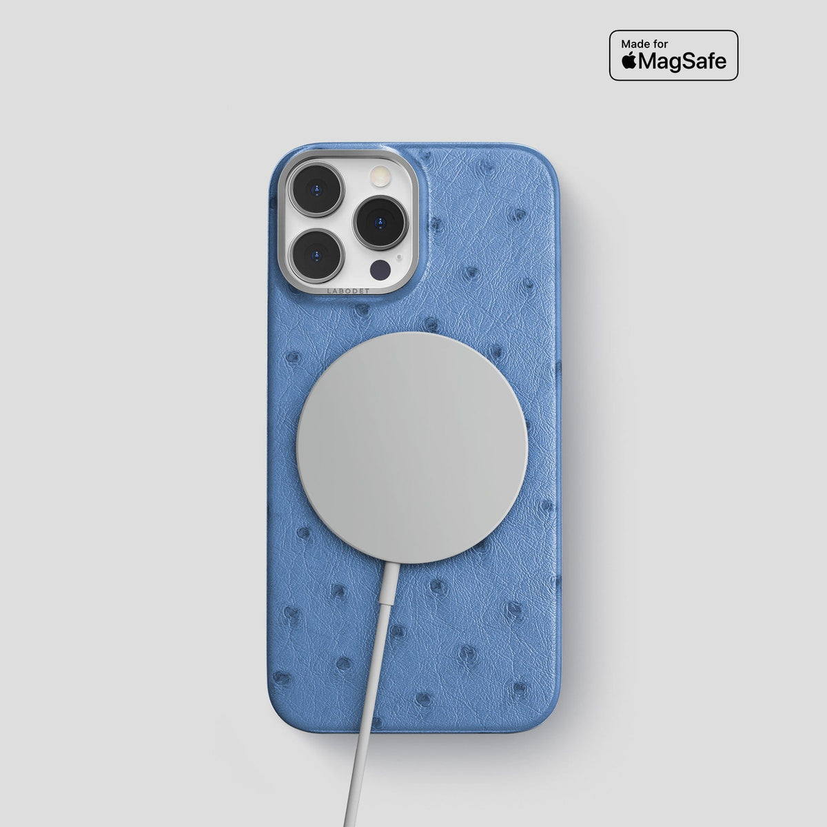 Navy-Blue iPhone 13 Pro Classic Case Ostrich with Steel Metal -5 | Navy-Blue-Steel