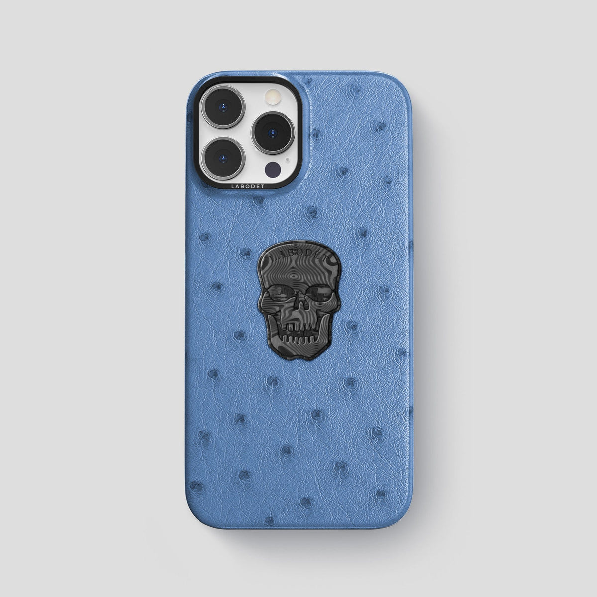 Navy-Blue iPhone 13 Pro Classic Case Ostrich with Black Metal -1 | Navy-Blue-Black