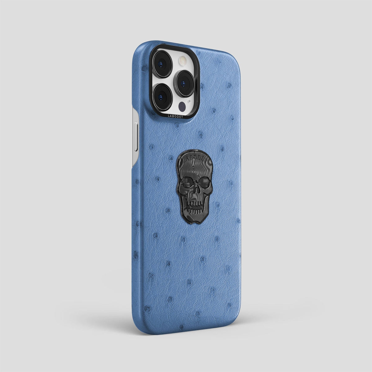 Navy-Blue iPhone 13 Pro Classic Case Ostrich with Black Metal -2 | Navy-Blue-Black