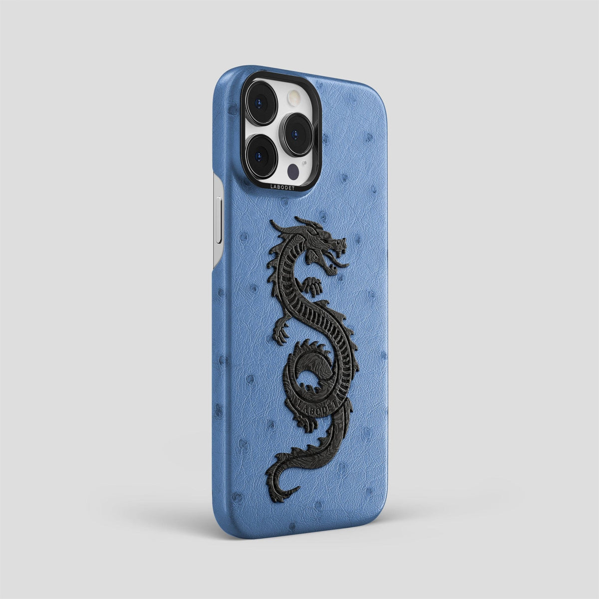 Navy-Blue iPhone 13 Pro Max Classic Case Ostrich with Black Metal -2 | Navy-Blue-Black
