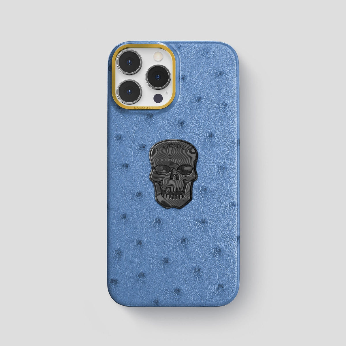 Navy-Blue iPhone 13 Pro Classic Case Ostrich with Gold Metal -1 | Navy-Blue-Gold