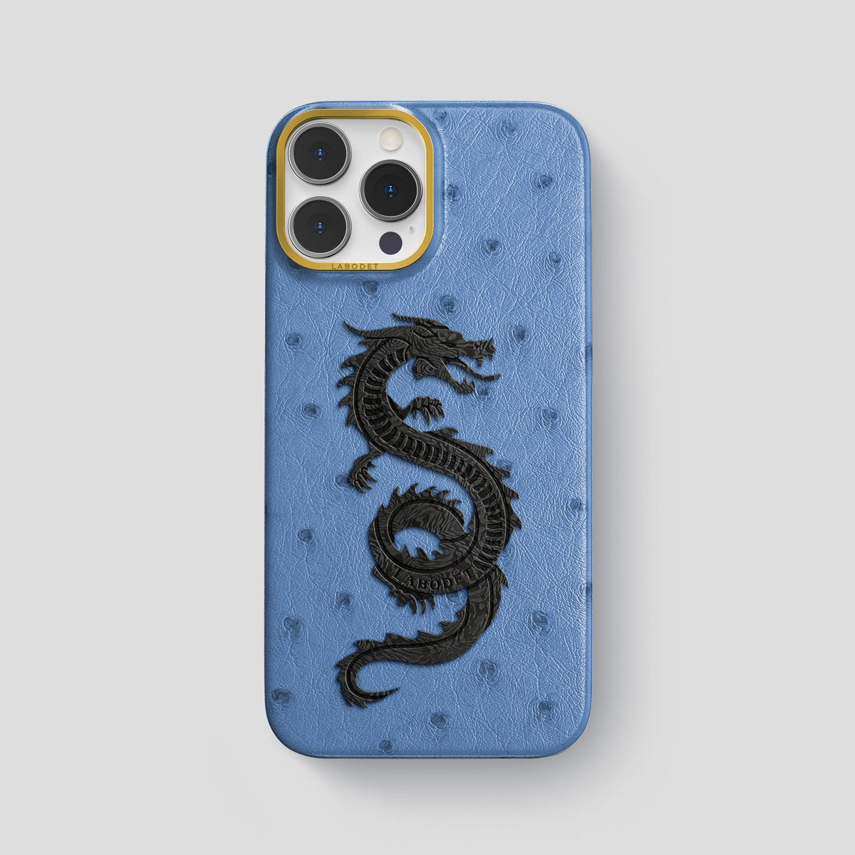 Navy-Blue iPhone 13 Pro Max Classic Case Ostrich with Gold Metal -1 | Navy-Blue-Gold