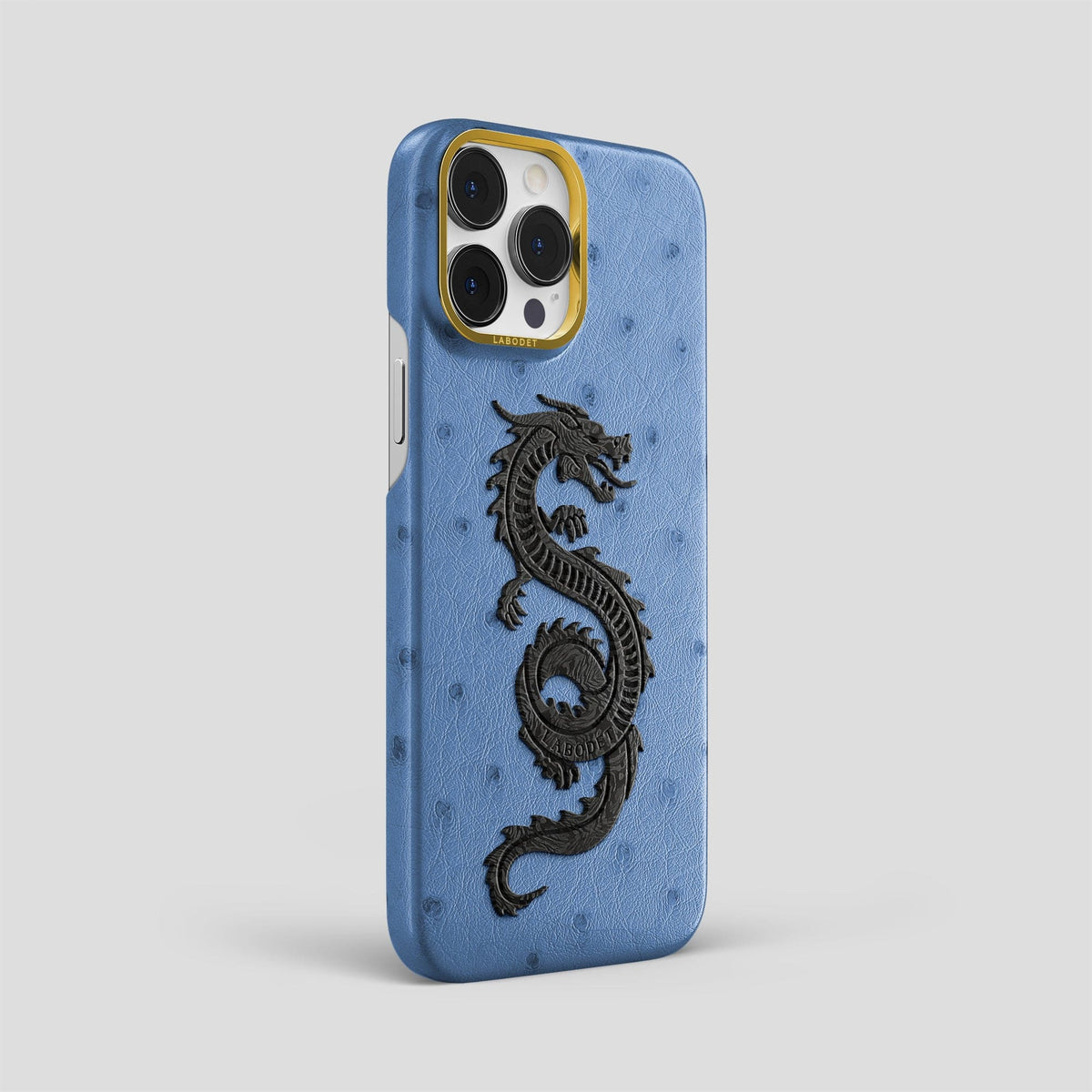 Navy-Blue iPhone 13 Pro Max Classic Case Ostrich with Gold Metal -2 | Navy-Blue-Gold