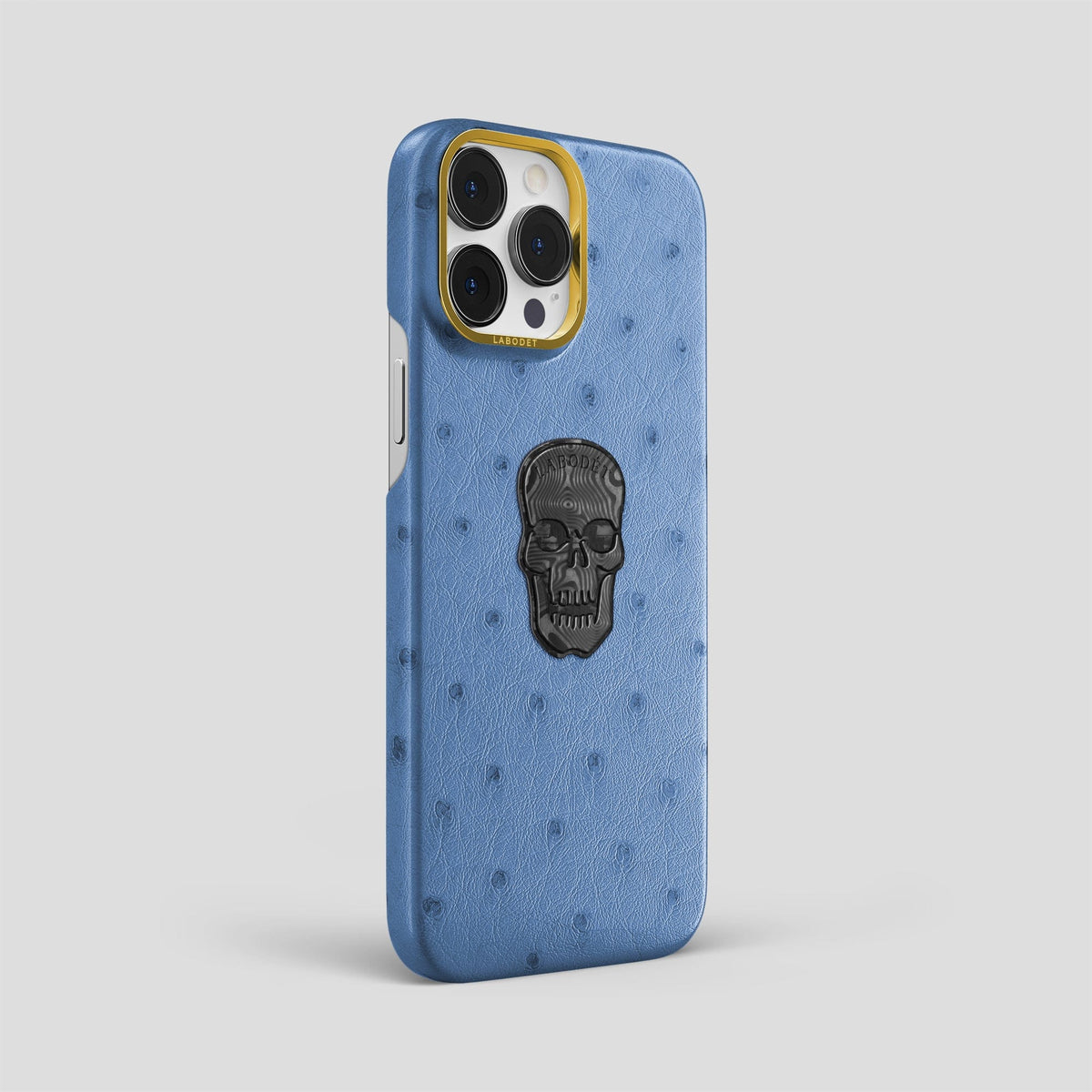 Navy-Blue iPhone 13 Pro Classic Case Ostrich with Gold Metal -2 | Navy-Blue-Gold