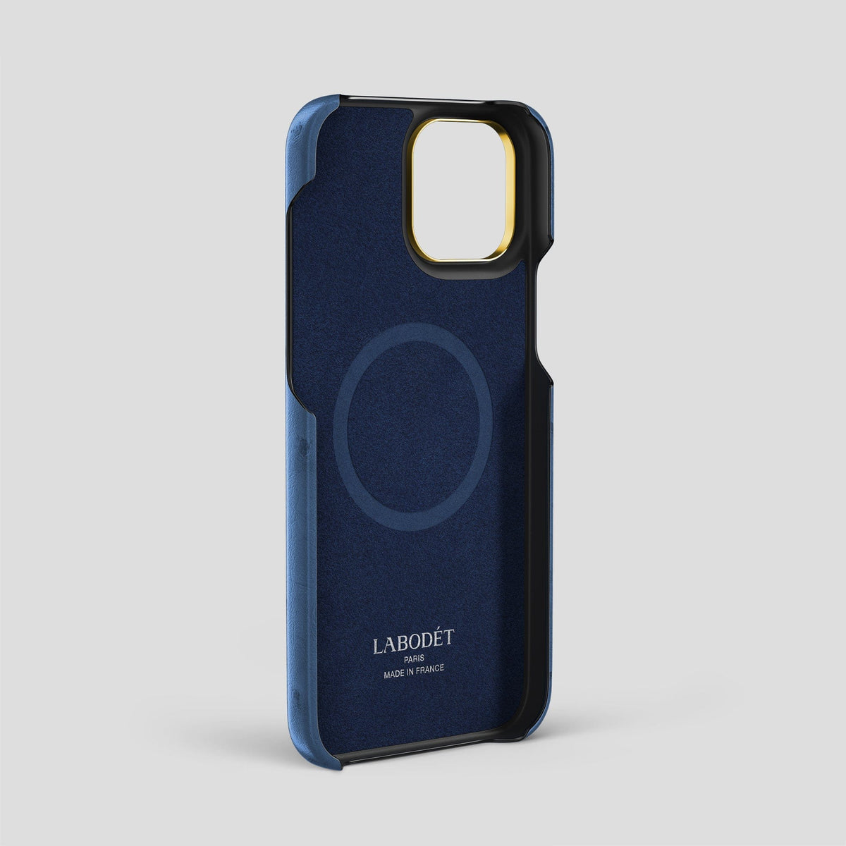 Navy-Blue iPhone 13 Pro Classic Case Ostrich with Gold Metal -4 | Navy-Blue-Gold
