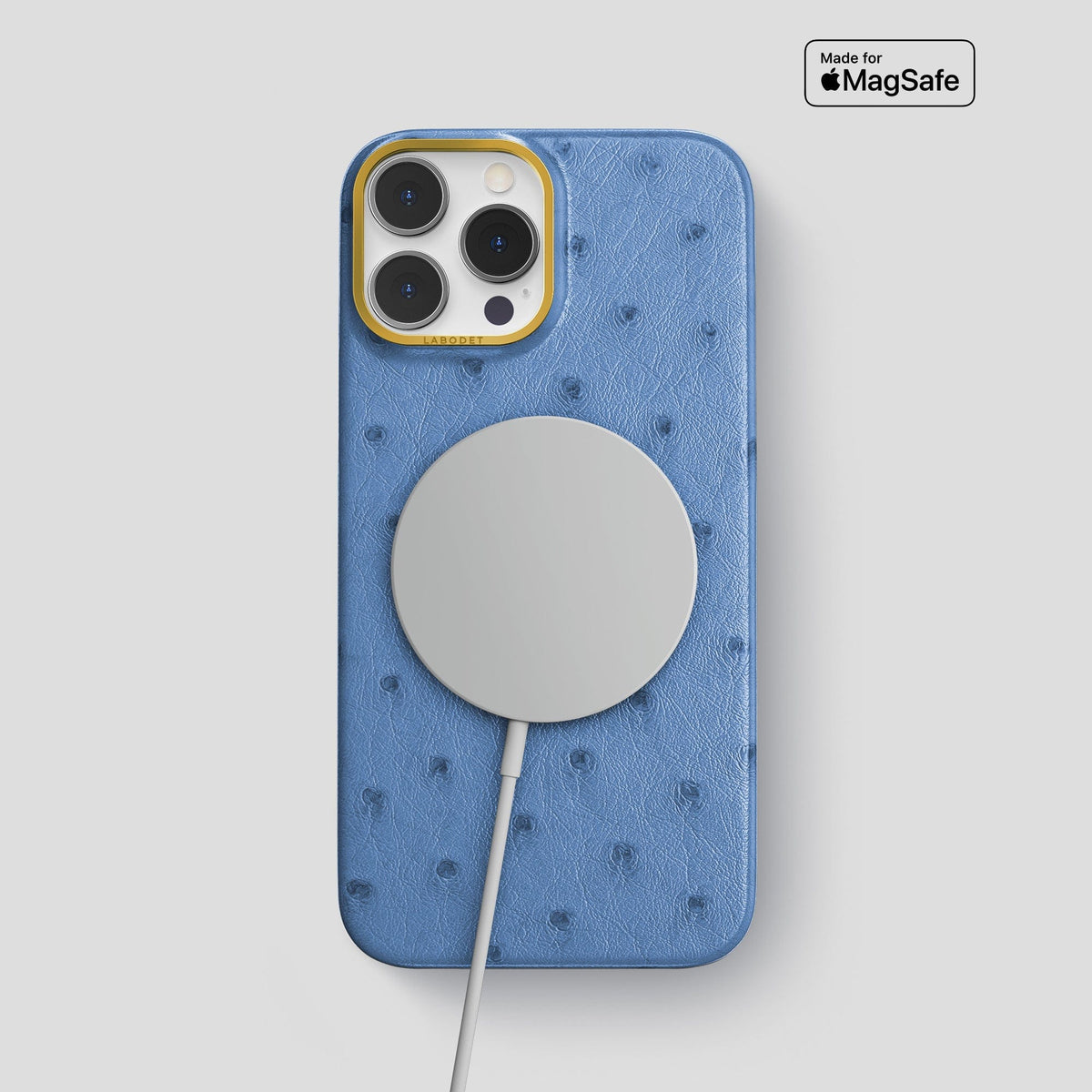 Navy-Blue iPhone 13 Pro Max Classic Case Ostrich with Gold Metal -5 | Navy-Blue-Gold
