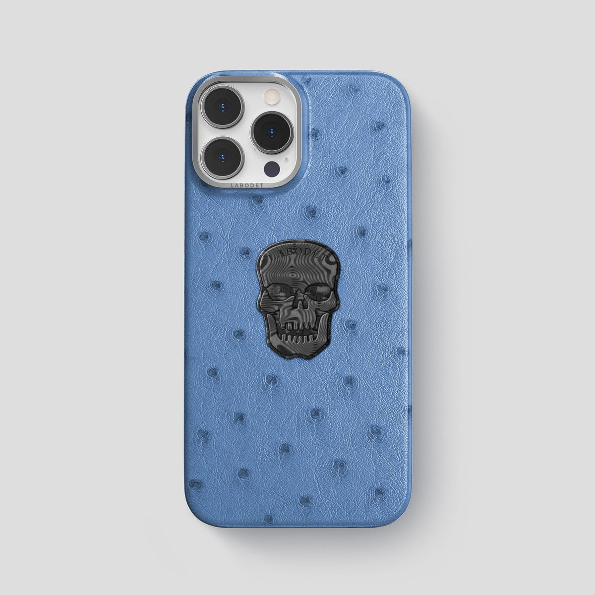 Navy-Blue iPhone 13 Pro Classic Case Ostrich with Steel Metal -1 | Navy-Blue-Steel