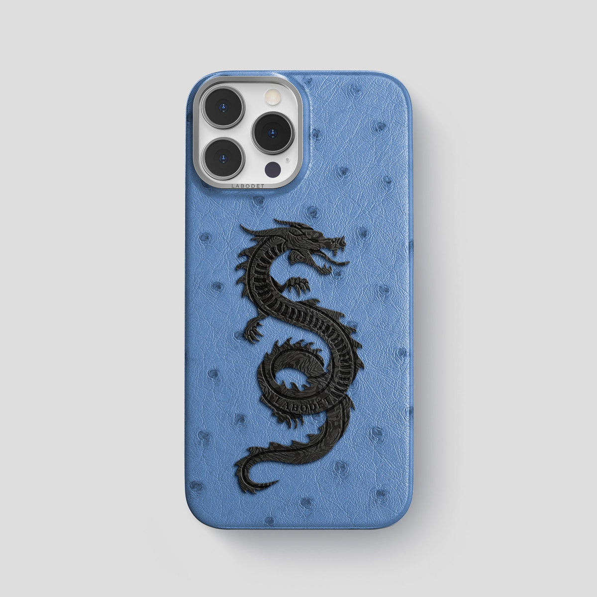 Navy-Blue iPhone 13 Pro Max Classic Case Ostrich with Steel Metal -1 | Navy-Blue-Steel