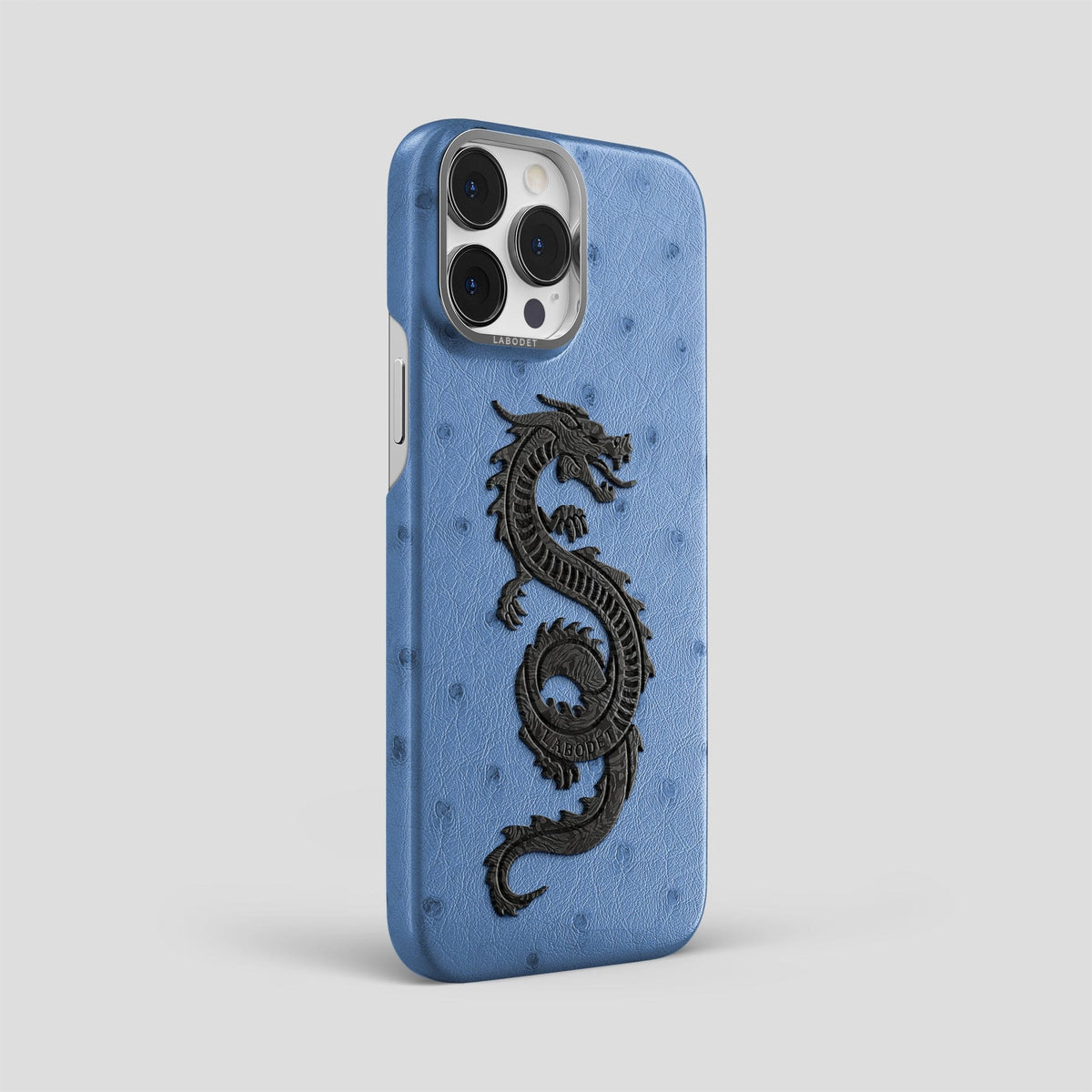 Navy-Blue iPhone 13 Pro Max Classic Case Ostrich with Steel Metal -2 | Navy-Blue-Steel