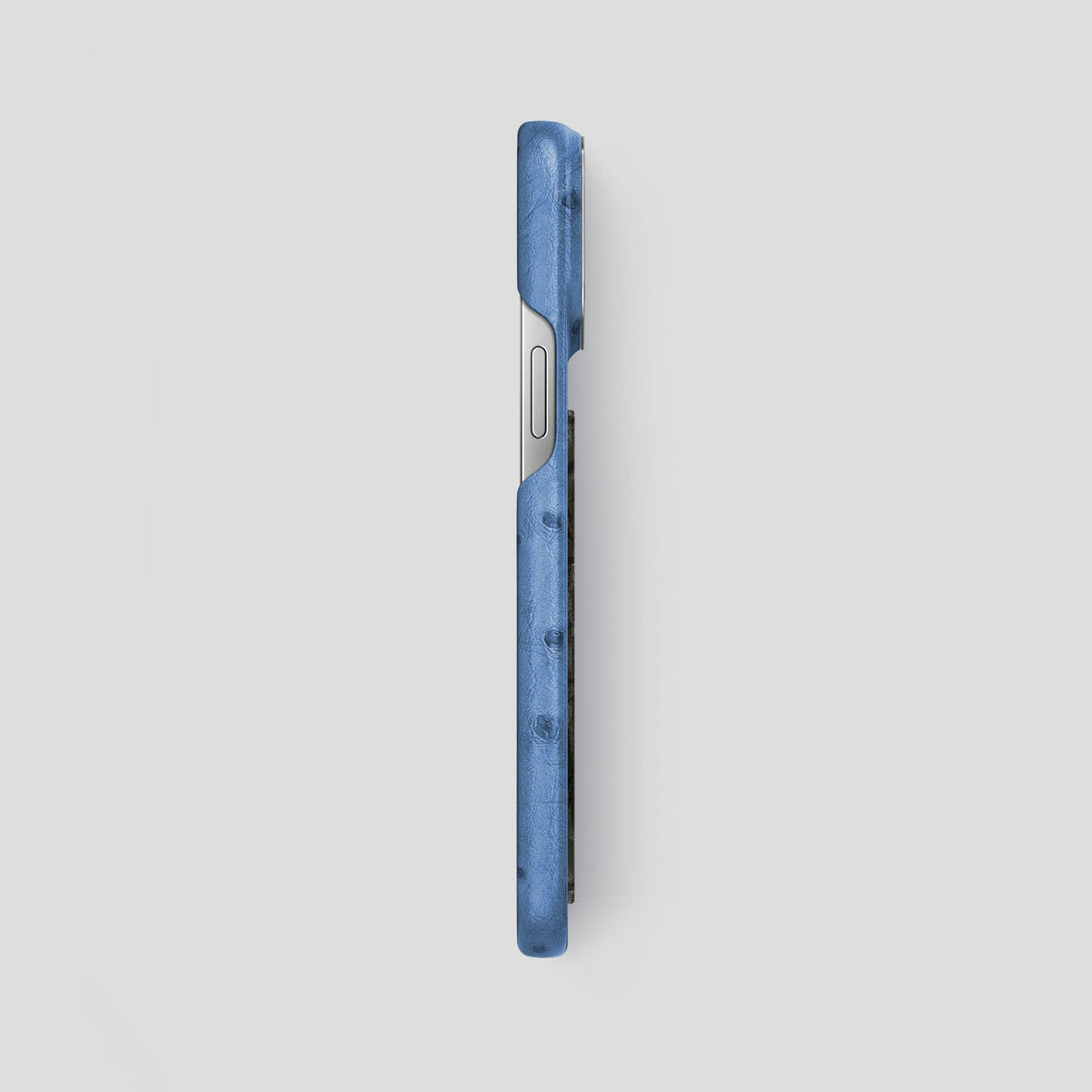 Navy-Blue iPhone 13 Pro Max Classic Case Ostrich with Steel Metal -3 | Navy-Blue-Steel