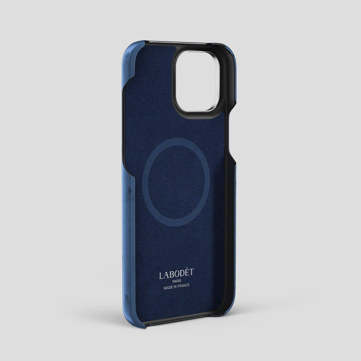 Navy-Blue iPhone 13 Pro Max Classic Case Ostrich with Steel Metal -4 | Navy-Blue-Steel