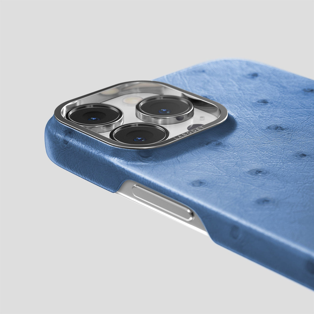 Navy-Blue iPhone 13 Pro Max Classic Case Ostrich with Steel Metal -6 | Navy-Blue-Steel