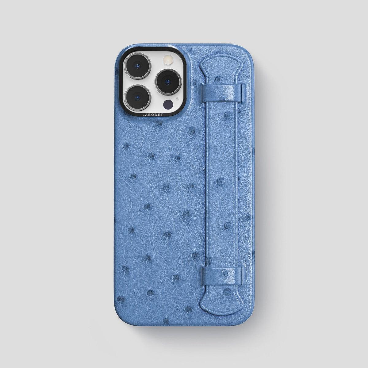 Navy-Blue iPhone 13 Pro Max Handle Case Ostrich with Black Metal -1 | Navy-Blue-Black