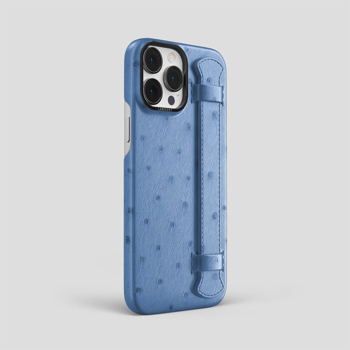 Navy-Blue iPhone 13 Pro Max Handle Case Ostrich with Black Metal -2 | Navy-Blue-Black