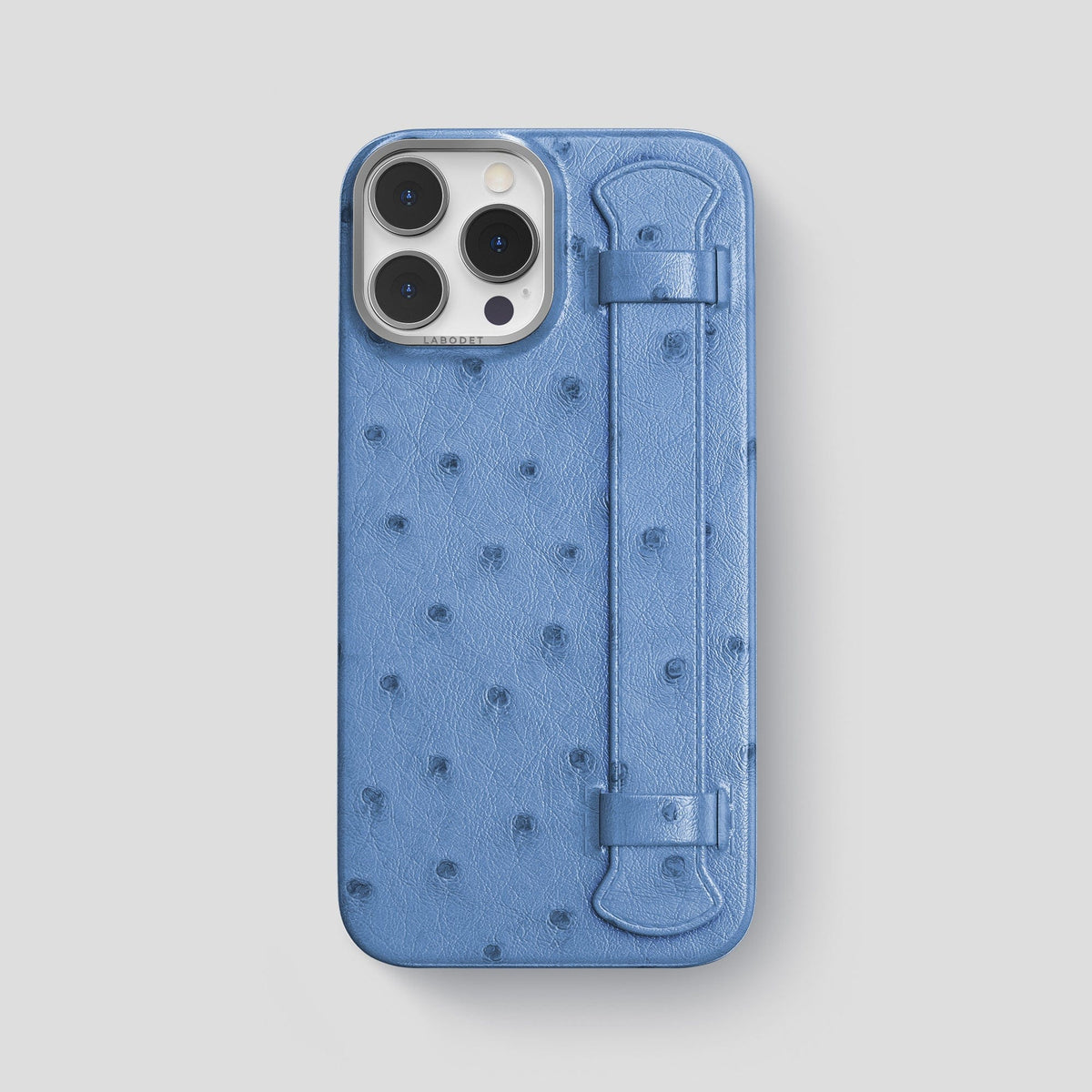 Navy-Blue iPhone 13 Pro Max Handle Case Ostrich with Steel Metal -1 | Navy-Blue-Steel